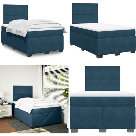 Giroletto a Molle con Materasso Blu 120x190 cm in Velluto - Materasso a molle insacchettate - Letto a molle