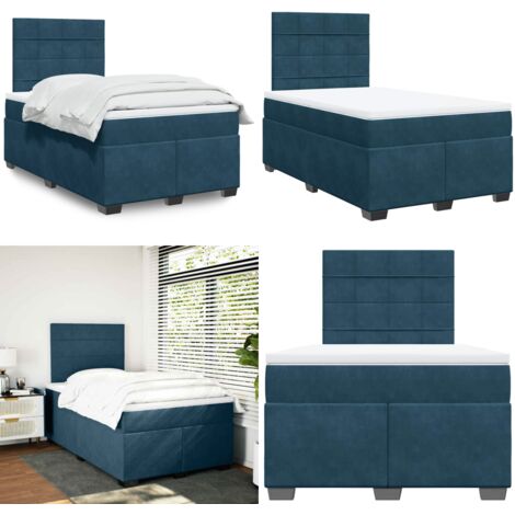 Giroletto a Molle con Materasso Blu 120x190 cm in Velluto - Materasso a molle insacchettate - Letto a molle