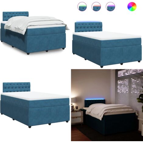 Giroletto a Molle con Materasso Blu 120x190 cm in Velluto - Materasso a molle insacchettate - Letto con luci LED
