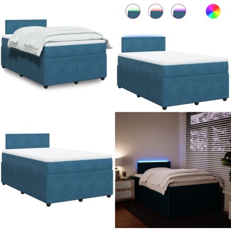 Giroletto a Molle con Materasso Blu 120x190 cm in Velluto - Materasso a molle insacchettate - Letto con luci LED