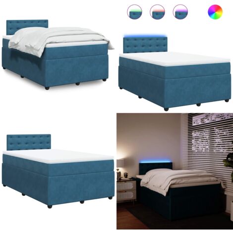 Giroletto a Molle con Materasso Blu 120x190 cm in Velluto - Materasso a molle insacchettate - Letto con luci LED