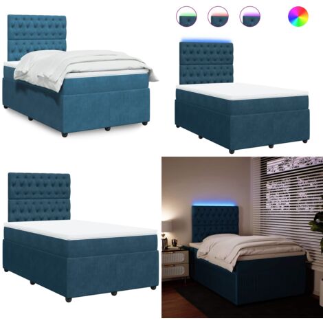 Giroletto a Molle con Materasso Blu 120x190 cm in Velluto - Materasso a molle insacchettate - Letto con testiera regolabile