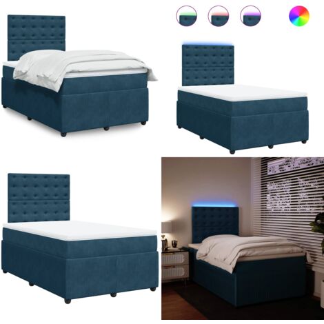 Giroletto a Molle con Materasso Blu 120x190 cm in Velluto - Materasso a molle insacchettate - Letto con testiera regolabile