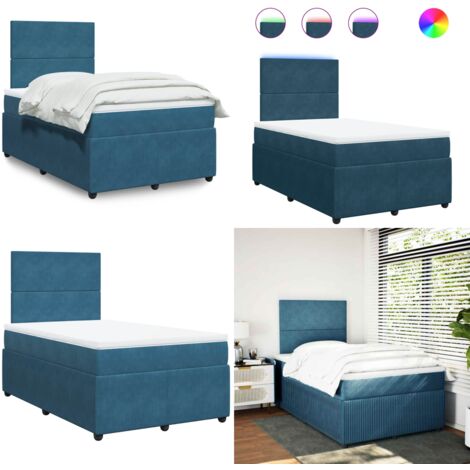 Giroletto a Molle con Materasso Blu 120x190 cm in Velluto - Materasso a molle insacchettate - Letto con testiera regolabile