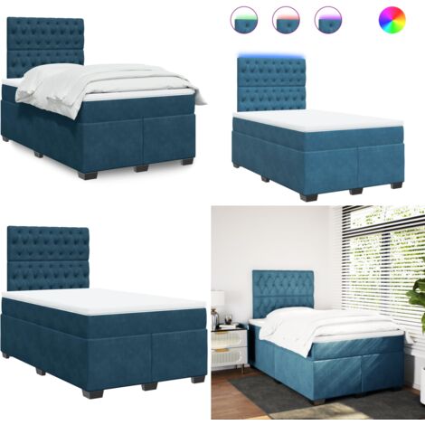 Giroletto a Molle con Materasso Blu 120x190 cm in Velluto - Materasso a molle insacchettate - Letto con testiera regolabile
