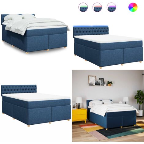 Giroletto a Molle con Materasso Blu 140x190 cm in Tessuto - Materasso a molle insacchettate - Letto con luci LED
