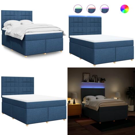 Giroletto a Molle con Materasso Blu 140x190 cm in Tessuto - Materasso a molle insacchettate - Letto con testiera regolabile