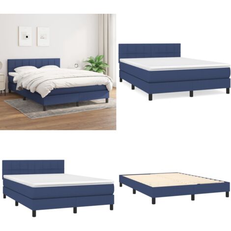 Giroletto a Molle con Materasso Blu 140x190 cm in Tessuto - Materasso a molle - Letto con testiera regolabile