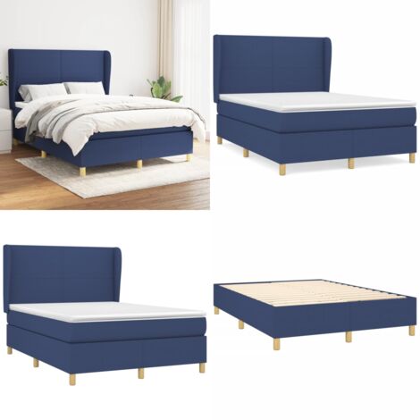 Giroletto a Molle con Materasso Blu 140x190 cm in Tessuto - Materasso a molle - Letto con testiera regolabile