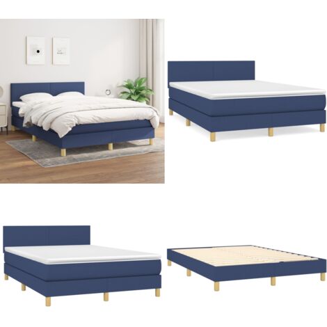 Giroletto a Molle con Materasso Blu 140x190 cm in Tessuto - Materasso a molle - Letto con testiera regolabile