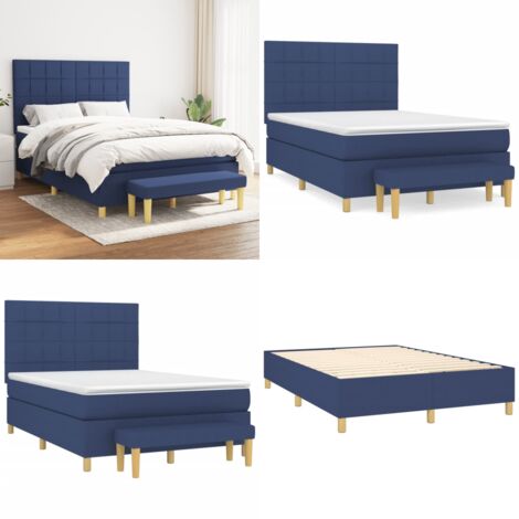 Giroletto a Molle con Materasso Blu 140x190 cm in Tessuto - Materasso a molle - Letto con testiera regolabile
