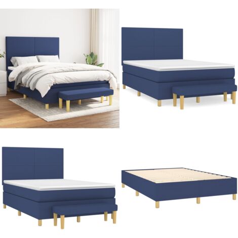 Giroletto a Molle con Materasso Blu 140x190 cm in Tessuto - Materasso a molle - Letto con testiera regolabile