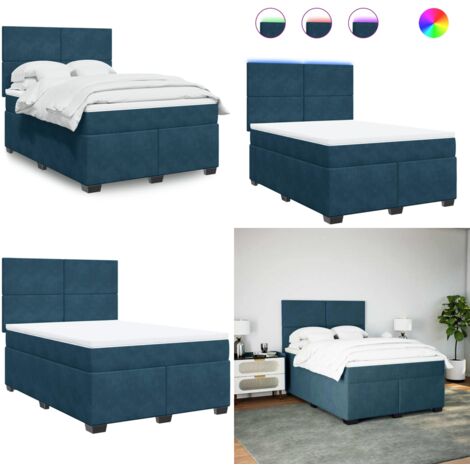 Giroletto a Molle con Materasso Blu 140x190 cm in Velluto - Materasso a molle insacchettate - Letto con testiera regolabile