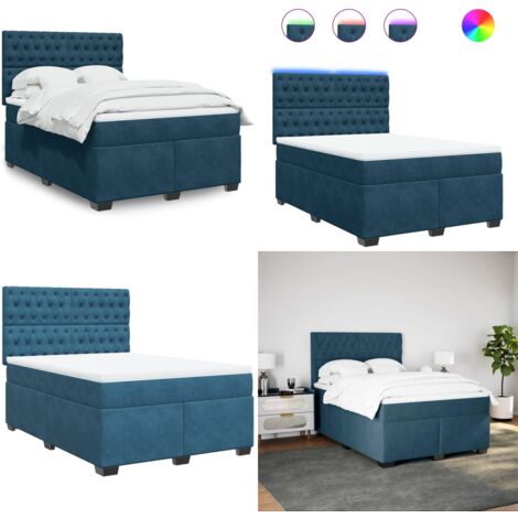 Giroletto a Molle con Materasso Blu 140x190 cm in Velluto - Materasso a molle insacchettate - Letto con testiera regolabile