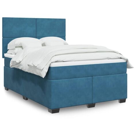 Giroletto a Molle con Materasso Blu 140x190 cm in Velluto vidaXL