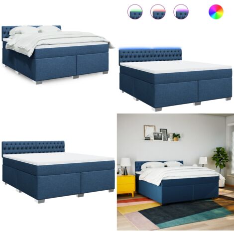 Giroletto a Molle con Materasso Blu 180x200 cm in Tessuto - Materasso a molle insacchettate - Letto con luci LED