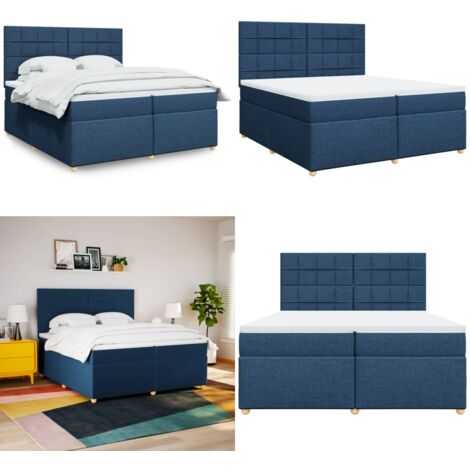 Giroletto a Molle con Materasso Blu 200x200 cm in Tessuto - Materasso a molle insacchettate - Letto con testiera