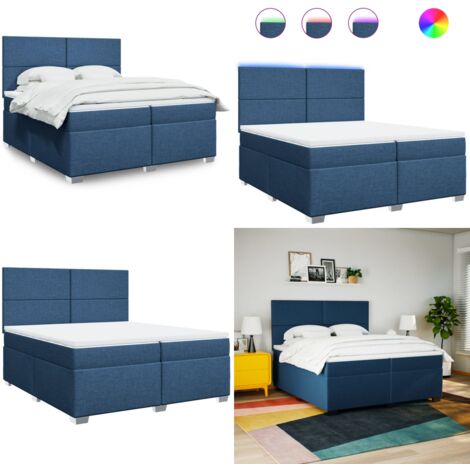 Giroletto a Molle con Materasso Blu 200x200 cm in Tessuto - Materasso a molle insacchettate - Letto con testiera regolabile