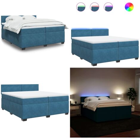 Giroletto a Molle con Materasso Blu 200x200 cm in Velluto - Materasso a molle insacchettate - Letto con luci LED