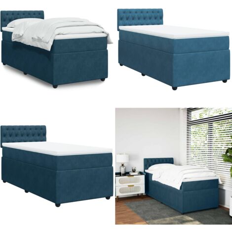 Giroletto a Molle con Materasso Blu 90x190 cm in Velluto - Materasso a molle insacchettate - Letto a molle