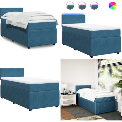Giroletto a Molle con Materasso Blu 90x200 cm in Velluto - Materasso a molle insacchettate - Letto a molle