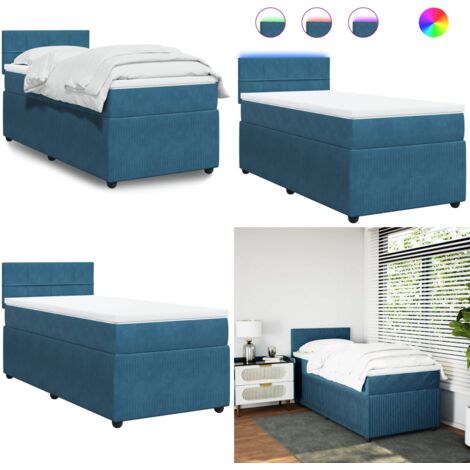 Giroletto a Molle con Materasso Blu 90x200 cm in Velluto - Materasso a molle insacchettate - Letto a molle