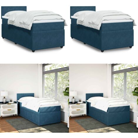 Giroletto a Molle con Materasso Blu 90x200 cm in Velluto - Materasso a molle insacchettate - Letto a molle