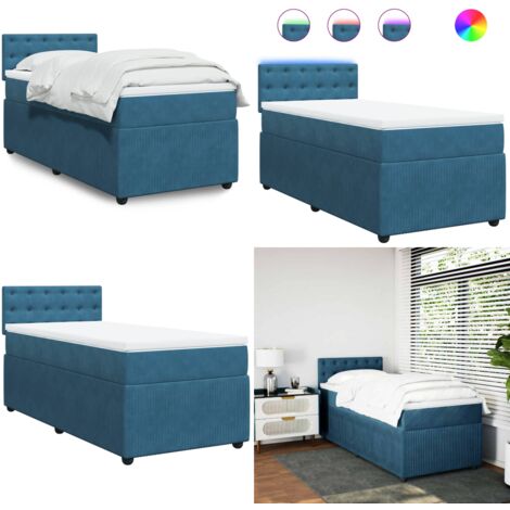 Giroletto a Molle con Materasso Blu 90x200 cm in Velluto - Materasso a molle insacchettate - Letto a molle