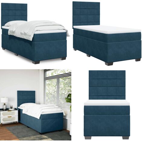Giroletto a Molle con Materasso Blu 90x200 cm in Velluto - Materasso a molle insacchettate - Letto a molle