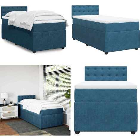 Giroletto a Molle con Materasso Blu 90x200 cm in Velluto - Materasso a molle insacchettate - Letto a molle