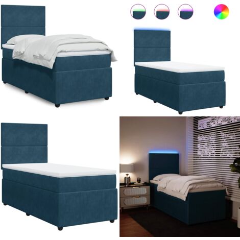 Giroletto a Molle con Materasso Blu 90x200 cm in Velluto - Materasso a molle insacchettate - Letto con testiera regolabile