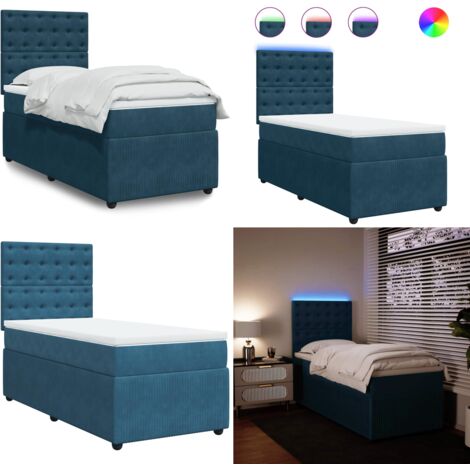 Giroletto a Molle con Materasso Blu 90x200 cm in Velluto - Materasso a molle insacchettate - Letto con testiera regolabile