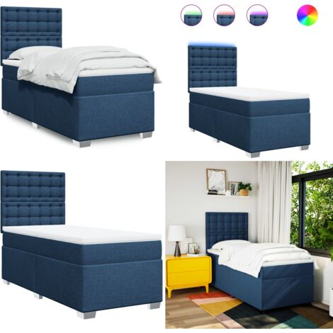 Giroletto a Molle con Materasso Blu 90x200 cm inTessuto - Materasso a molle insacchettate - Letto con luci LED