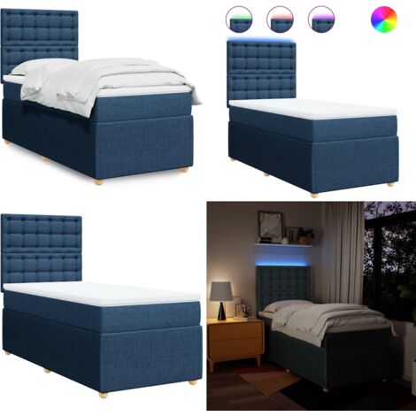 Giroletto a Molle con Materasso Blu 90x200 cm inTessuto - Materasso a molle insacchettate - Letto con testiera regolabile
