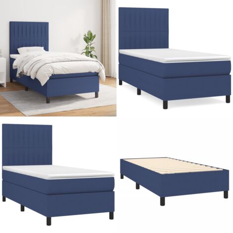 Giroletto a Molle con Materasso Blu 90x200 cm inTessuto - Materasso a molle - Letto con testiera regolabile