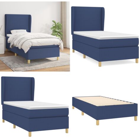 Giroletto a Molle con Materasso Blu 90x200 cm inTessuto - Materasso a molle - Letto con testiera regolabile