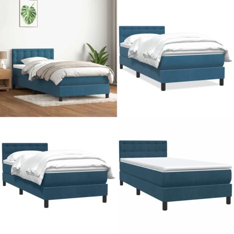 Giroletto a Molle con Materasso Blu Scuro 80x220 cm Velluto - Materasso a molle insacchettate - Letto a molle