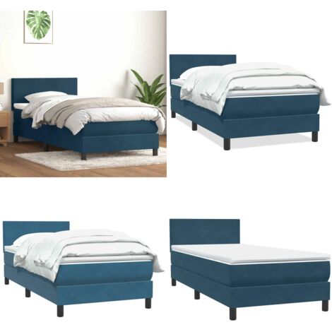 Giroletto a Molle con Materasso Blu Scuro 80x220 cm Velluto - Materasso a molle insacchettate - Letto a molle