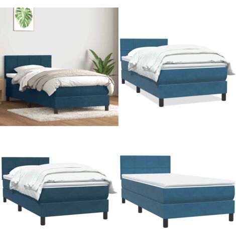 Giroletto a Molle con Materasso Blu Scuro 80x220 cm Velluto - Materasso a molle insacchettate - Letto a molle