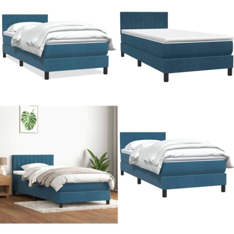 Giroletto a Molle con Materasso Blu Scuro 80x220 cm Velluto - Materasso a molle insacchettate - Letto a molle