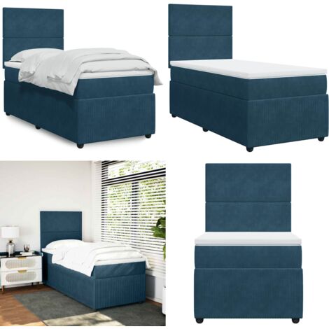 Giroletto a Molle con Materasso Blu Scuro 90x190 cm in Velluto - Materasso a molle insacchettate - Letto a molle