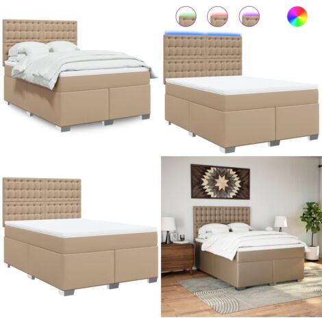 Giroletto a Molle con Materasso Cappuccino 140x190cm Similpelle - Materasso a molle insacchettate - Letto con testiera regolabile