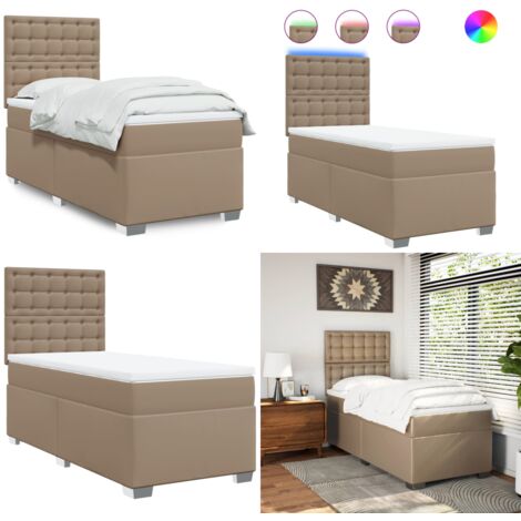 Giroletto a Molle con Materasso Cappuccino 90x200 cm Similpelle - Materasso a molle insacchettate - Letto con luci LED