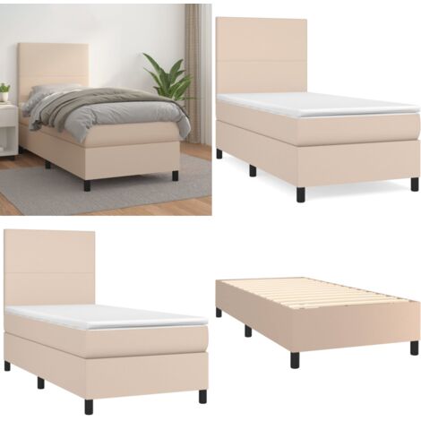 Giroletto a Molle con Materasso Cappuccino 90x200 cm Similpelle - Materasso a molle - Letto con testiera regolabile
