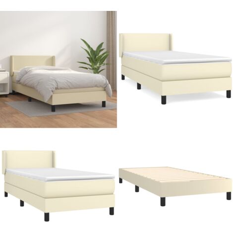 Giroletto a Molle con Materasso Crema 100x200 cm in Similpelle - Materasso a molle - Letto con testiera regolabile