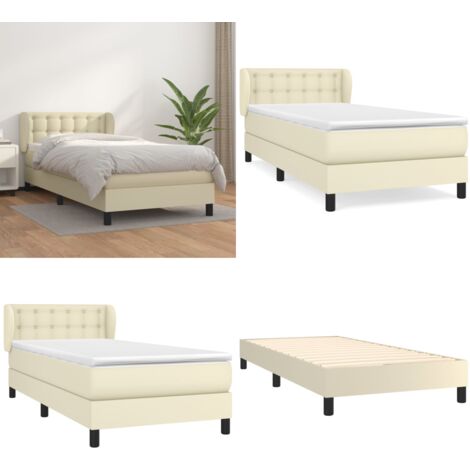 Giroletto a Molle con Materasso Crema 100x200 cm in Similpelle - Materasso a molle - Letto con testiera regolabile