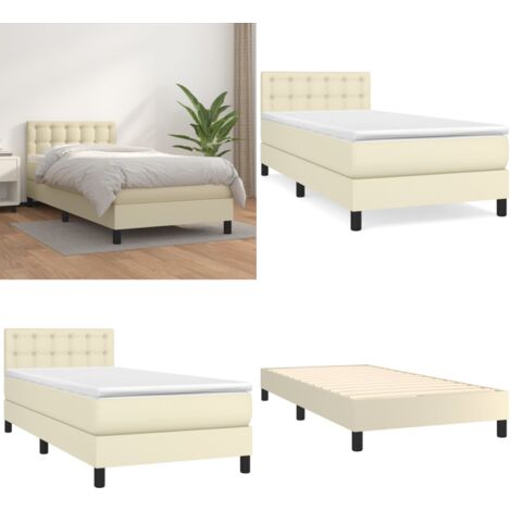 Giroletto a Molle con Materasso Crema 100x200 cm in Similpelle - Materasso a molle - Letto con testiera regolabile