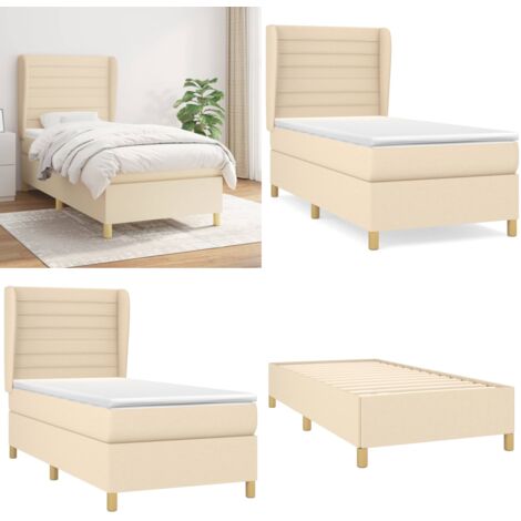 Giroletto a Molle con Materasso Crema 100x200 cm in Tessuto - Materasso a molle - Letto con testiera regolabile