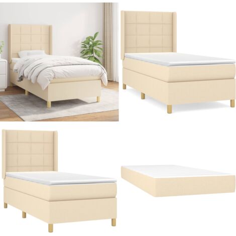 Giroletto a Molle con Materasso Crema 100x200 cm in Tessuto - Materasso a molle - Letto con testiera regolabile