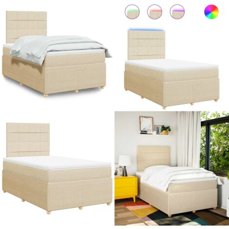 Giroletto a Molle con Materasso Crema 120x190 cm in Tessuto - Materasso a molle insacchettate - Giroletto con testiera